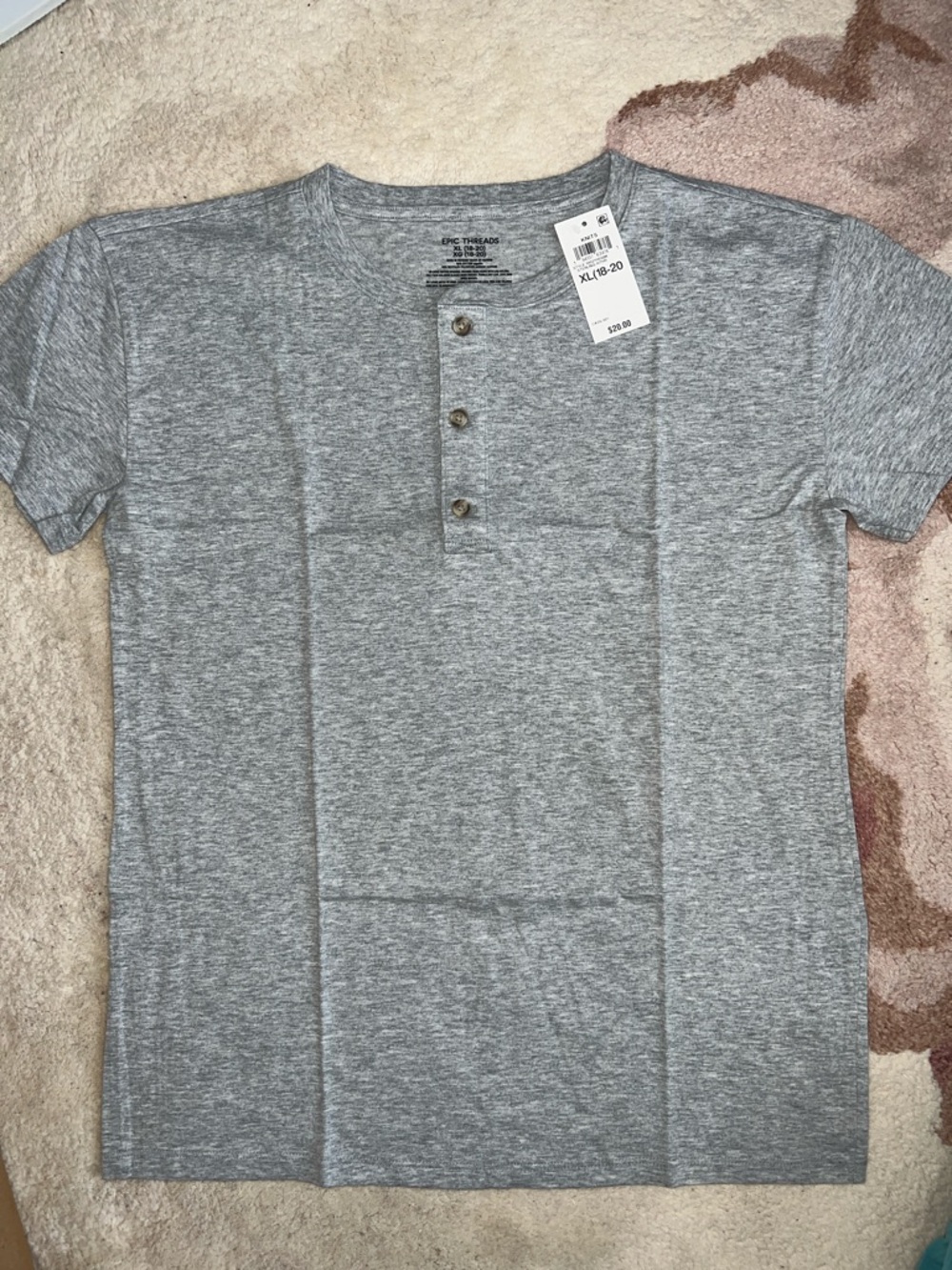 NEW Epic Threads Boys Gray Short-Sleeve Henley Tee
